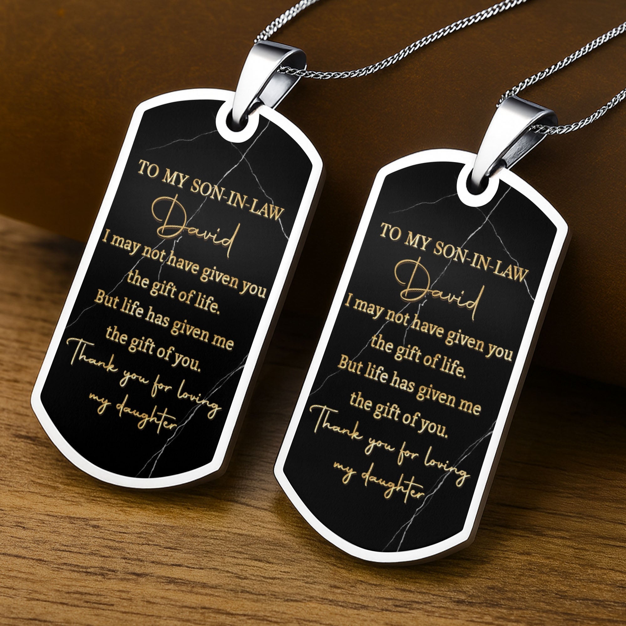 Personalized Dog Tag Necklace Custom Message Gift for Son-In-Law