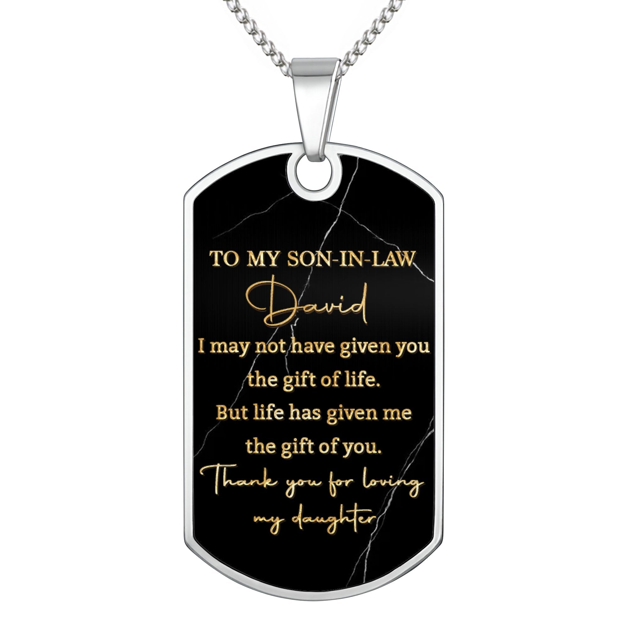 Personalized Dog Tag Necklace Custom Message Gift for Son-In-Law