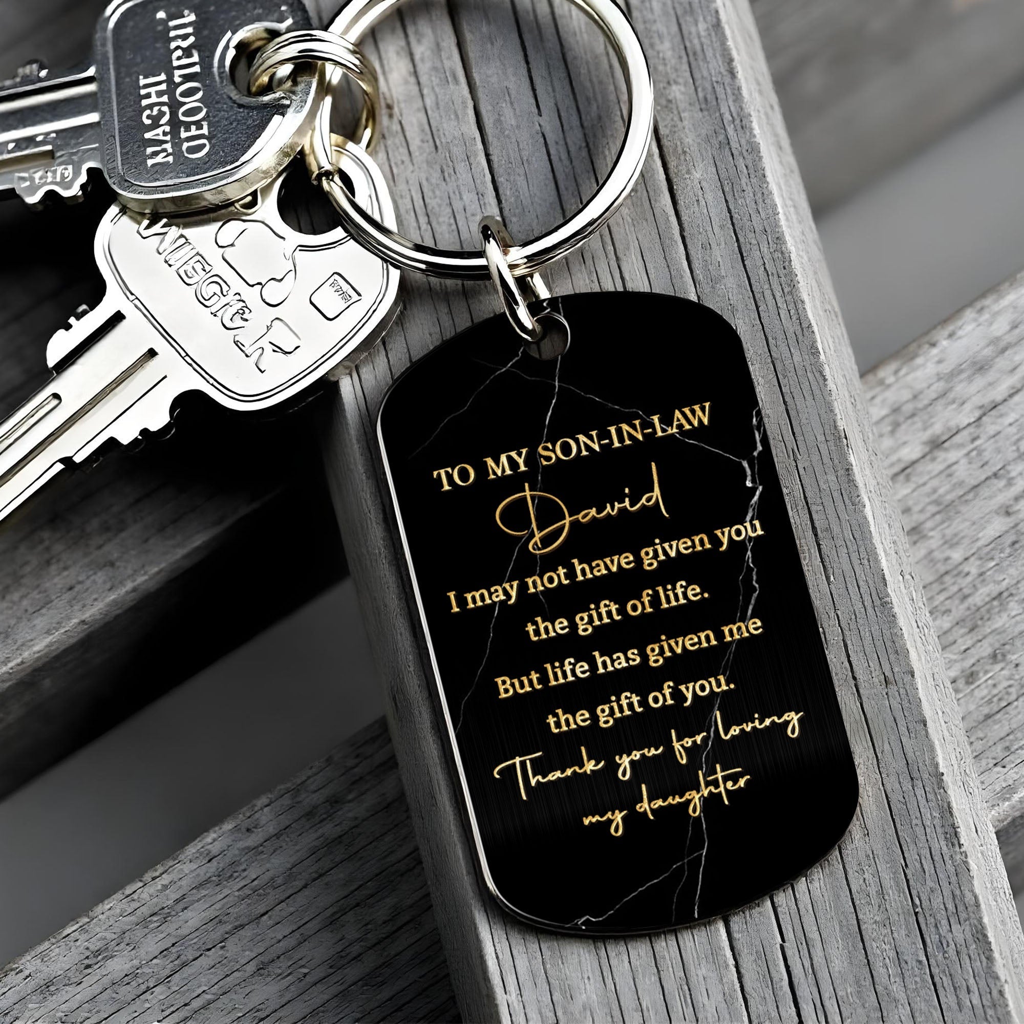 Personalized Stainless Steel Keychain Gift for Son-in-Law