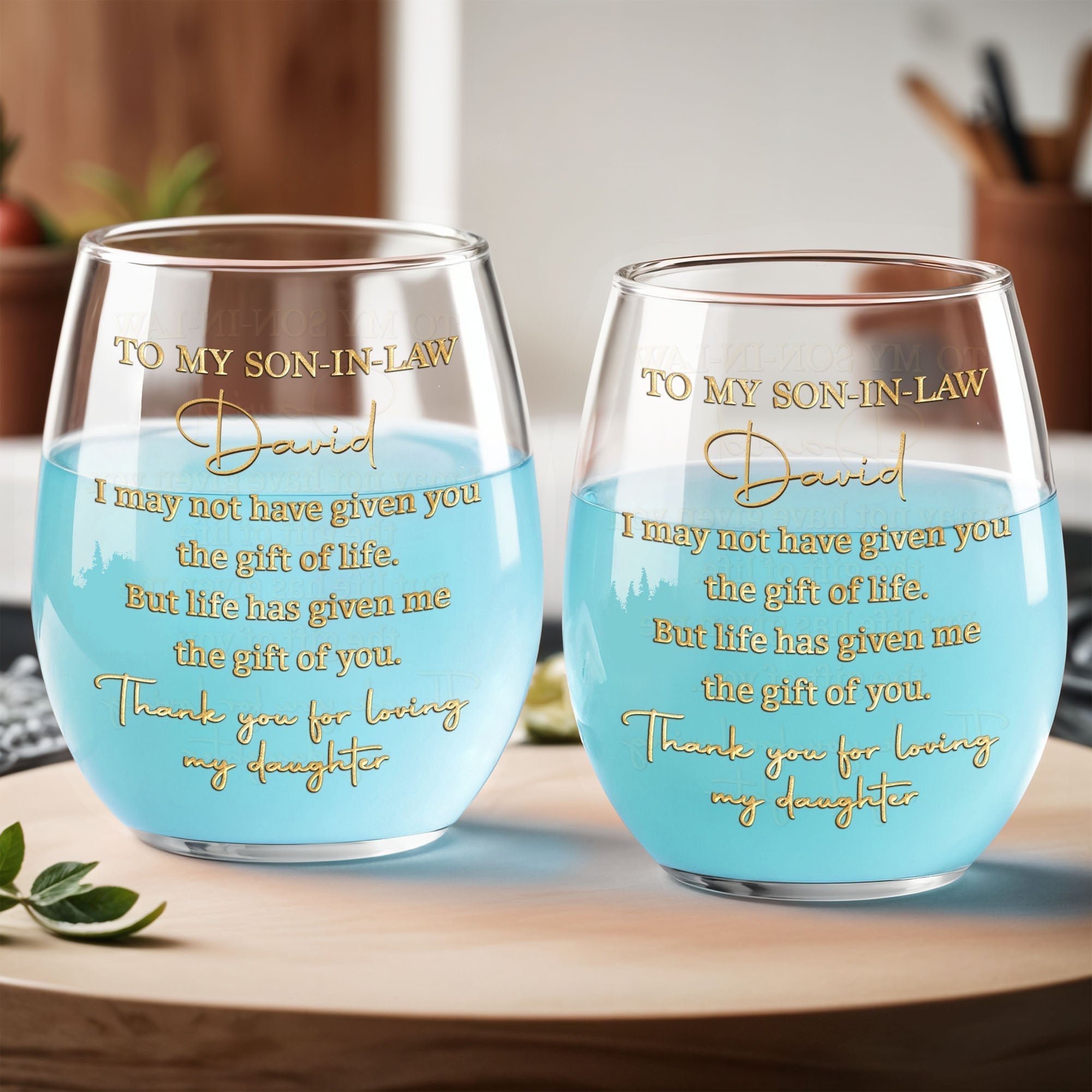 Personalized Stemless Wine Glass Custom Name Gift for Son-in-Law