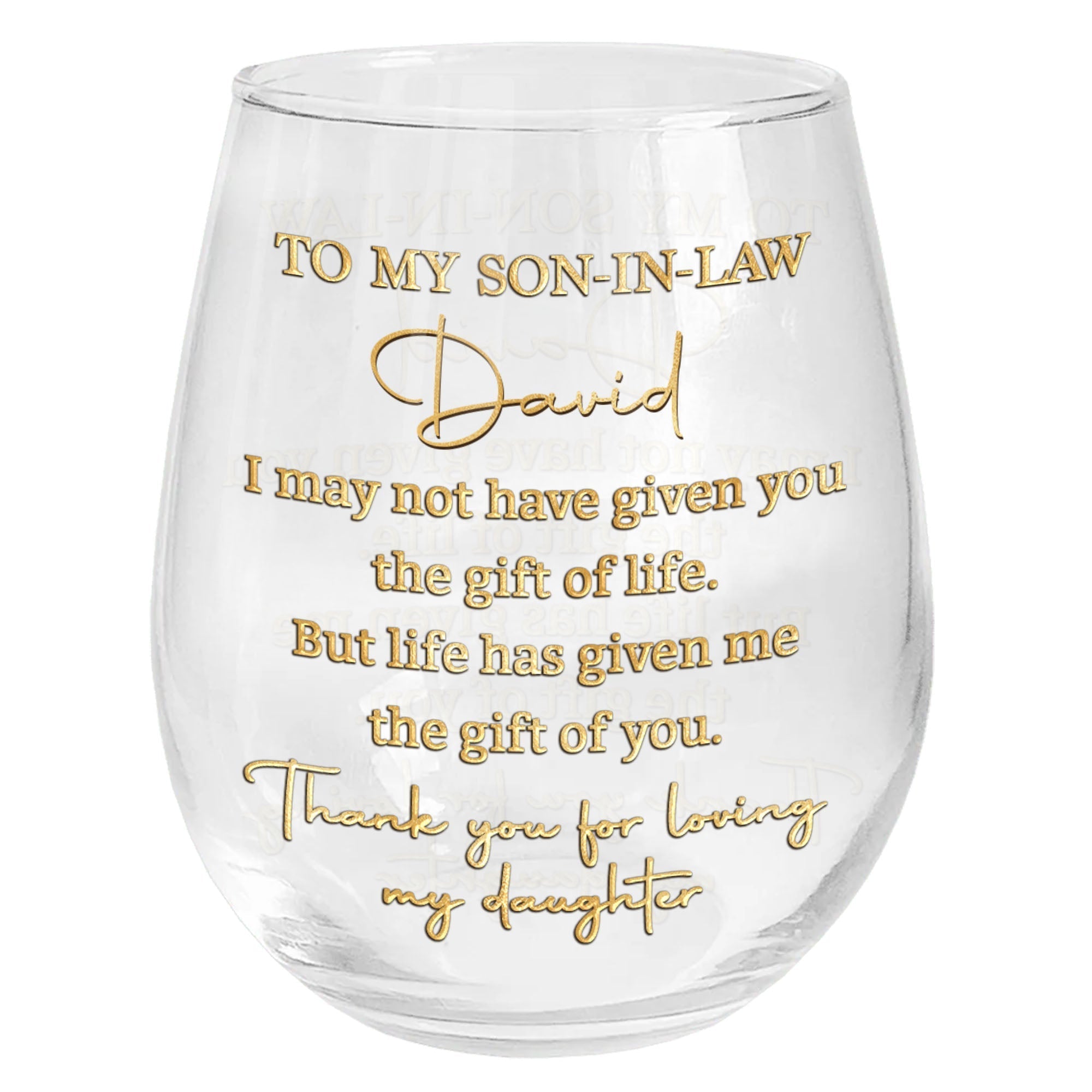 Personalized Stemless Wine Glass Custom Name Gift for Son-in-Law