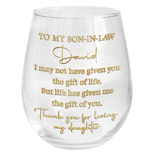 Load image into Gallery viewer, Personalized Stemless Wine Glass Custom Name Gift for Son-in-Law
