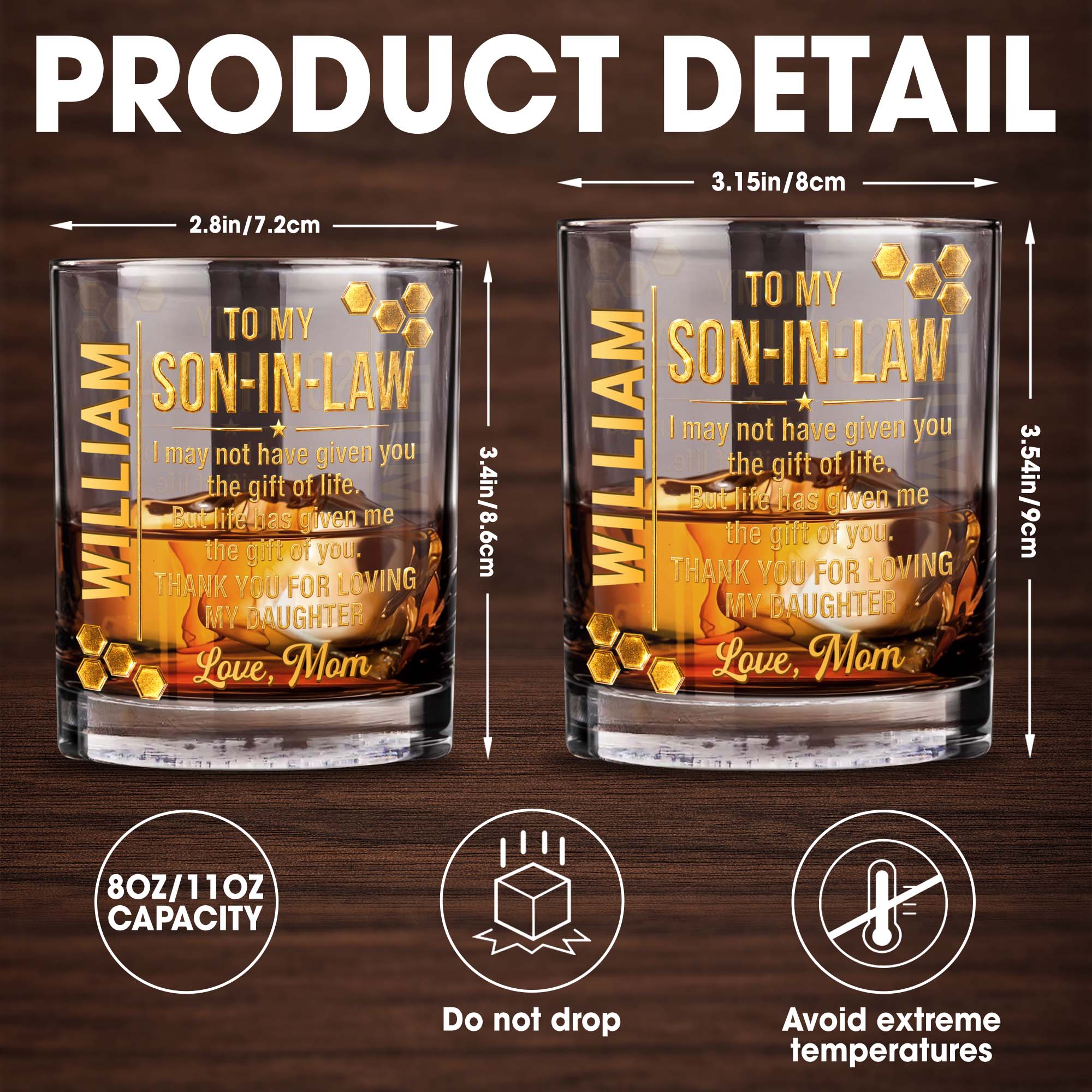 Personalized Custom Whiskey Glass Gift for Son-in-Law - 8oz/11oz