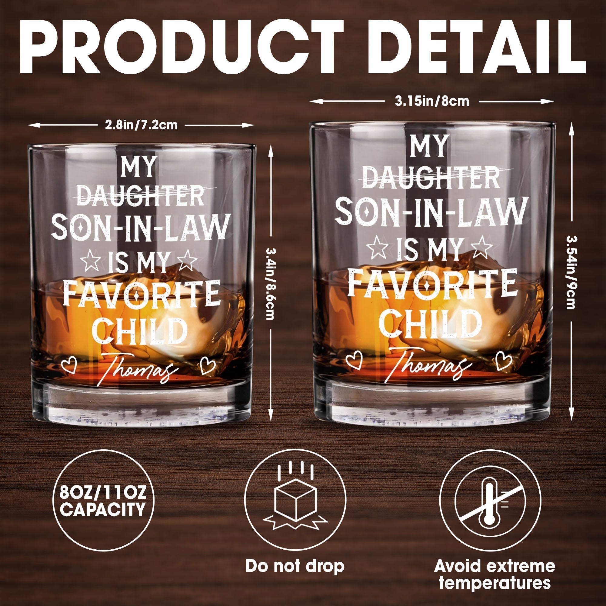 Personalized Whiskey Glass Custom Name Gift for Son-In-Law