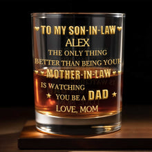 Load image into Gallery viewer, Personalized Custom Whiskey Glass Gift for Son-in-Law - Heart &amp; Stars Design
