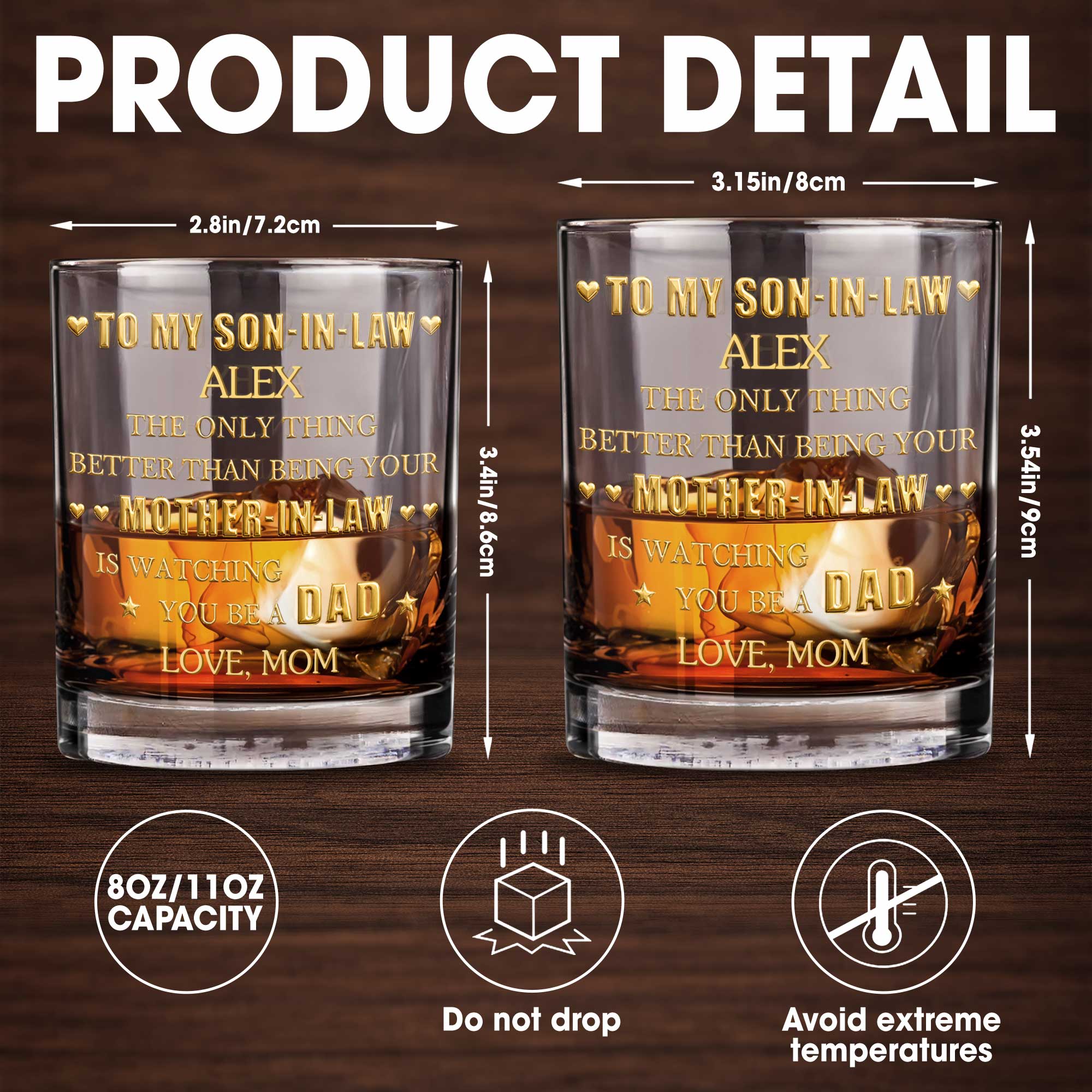 Personalized Custom Whiskey Glass Gift for Son-in-Law - Heart & Stars Design