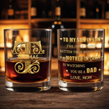 Load image into Gallery viewer, Personalized Custom Whiskey Glass with Filigree Monogram for Son-in-Law
