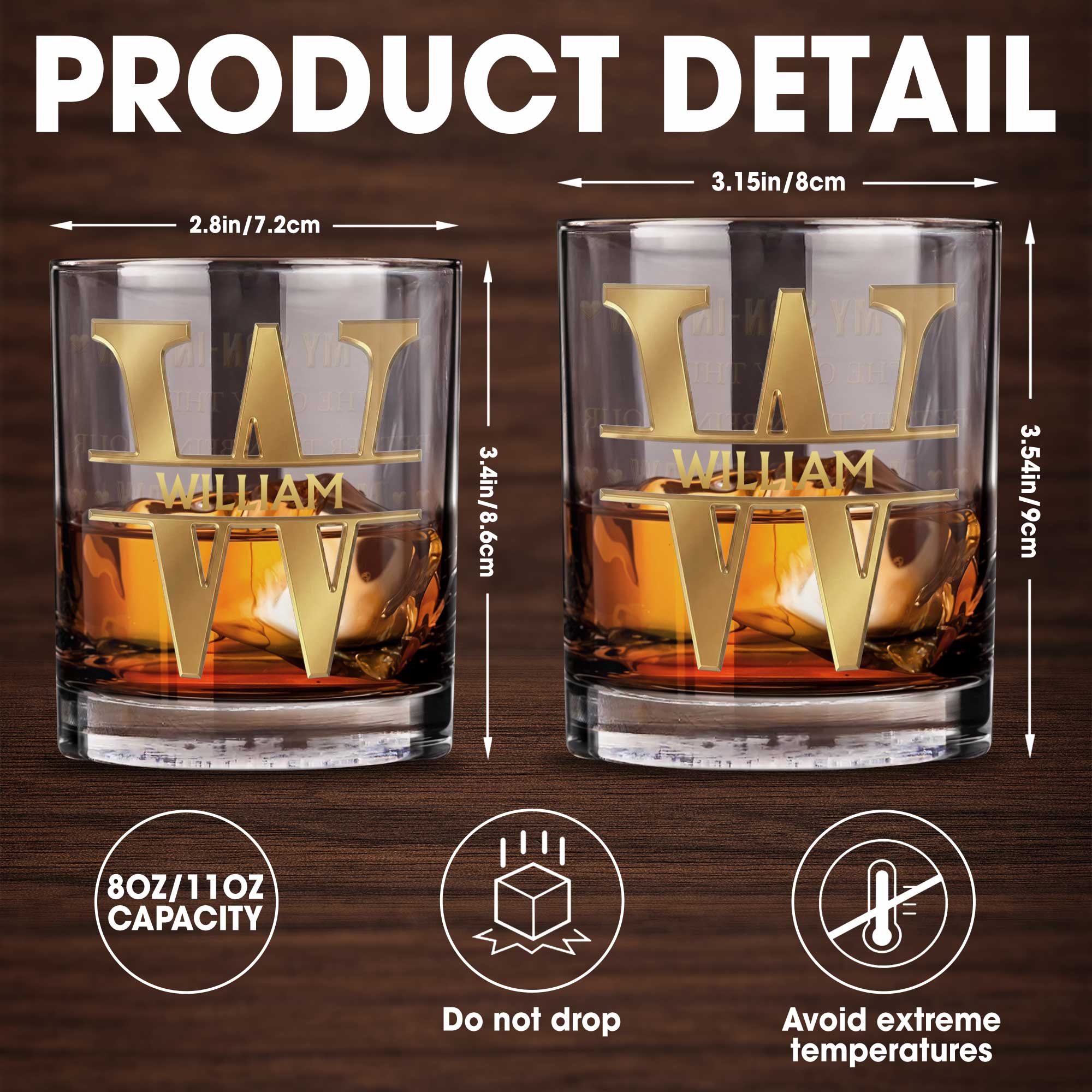 Personalized Whiskey Glass Custom Name Monogram Gift for Dad