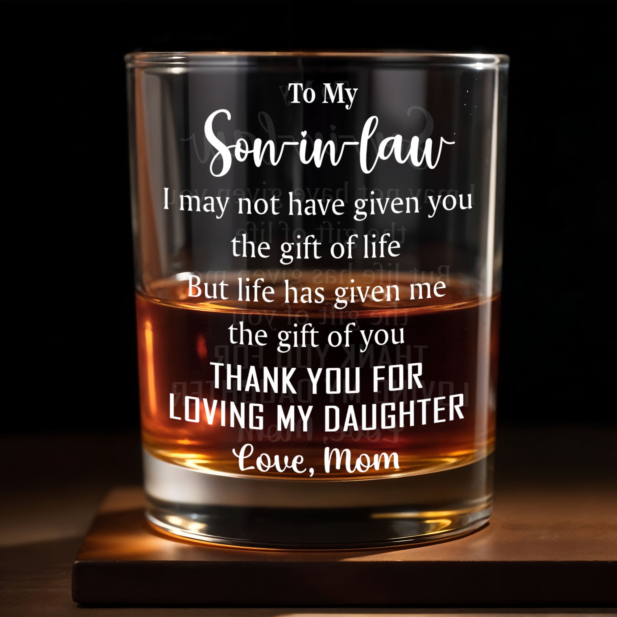 Personalized Whiskey Glass Custom Text Gift for Son-in-Law
