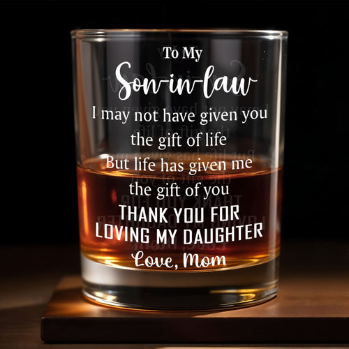Personalized Whiskey Glass Custom Text Gift for Son-in-Law