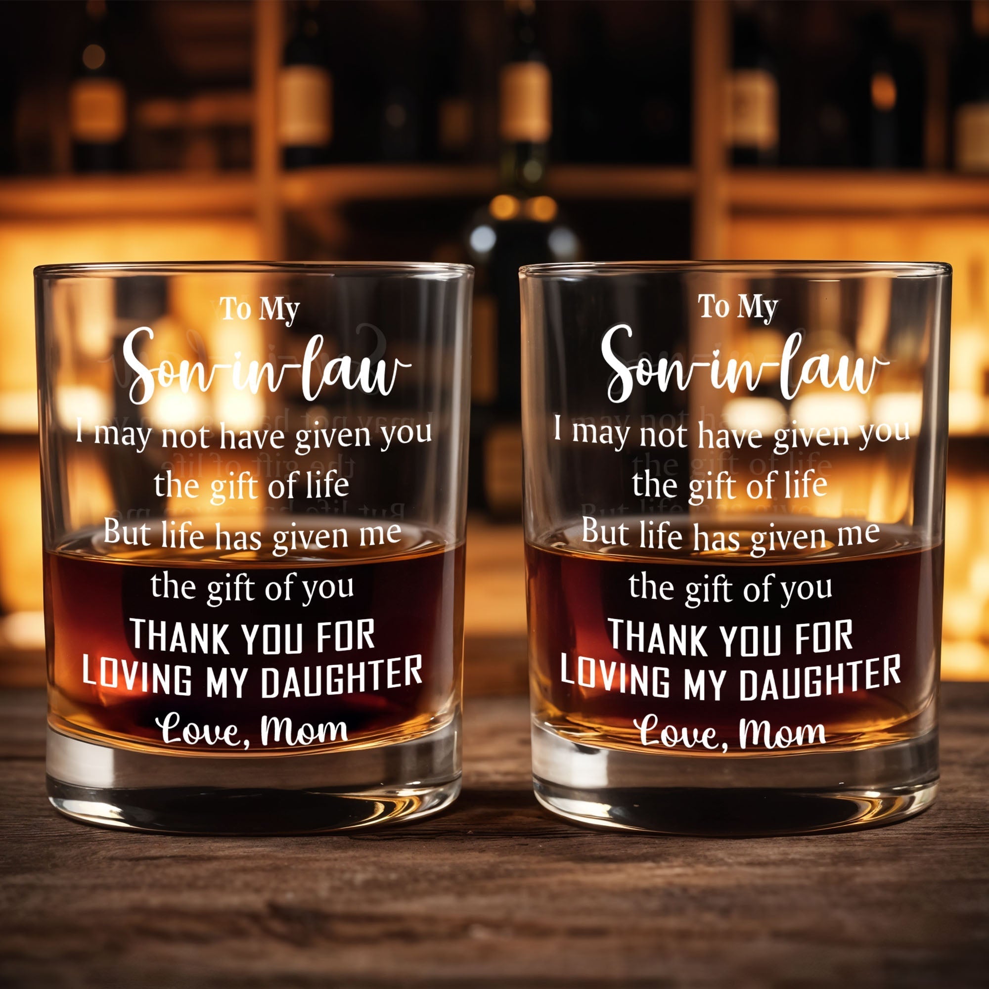 Personalized Whiskey Glass Custom Text Gift for Son-in-Law