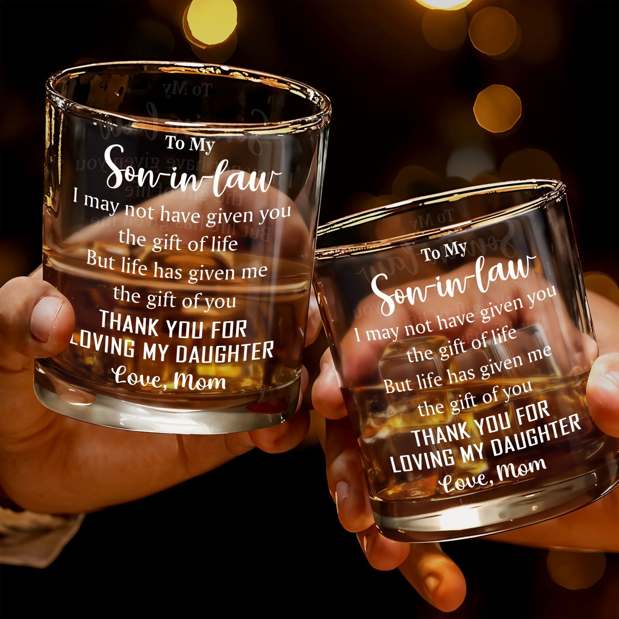 Personalized Whiskey Glass Custom Text Gift for Son-in-Law