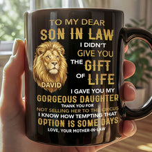 Load image into Gallery viewer, Personalized Black Mug Gift for Son-in-Law Custom Lion Design
