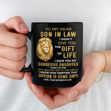 Load image into Gallery viewer, Personalized Black Mug Gift for Son-in-Law Custom Lion Design
