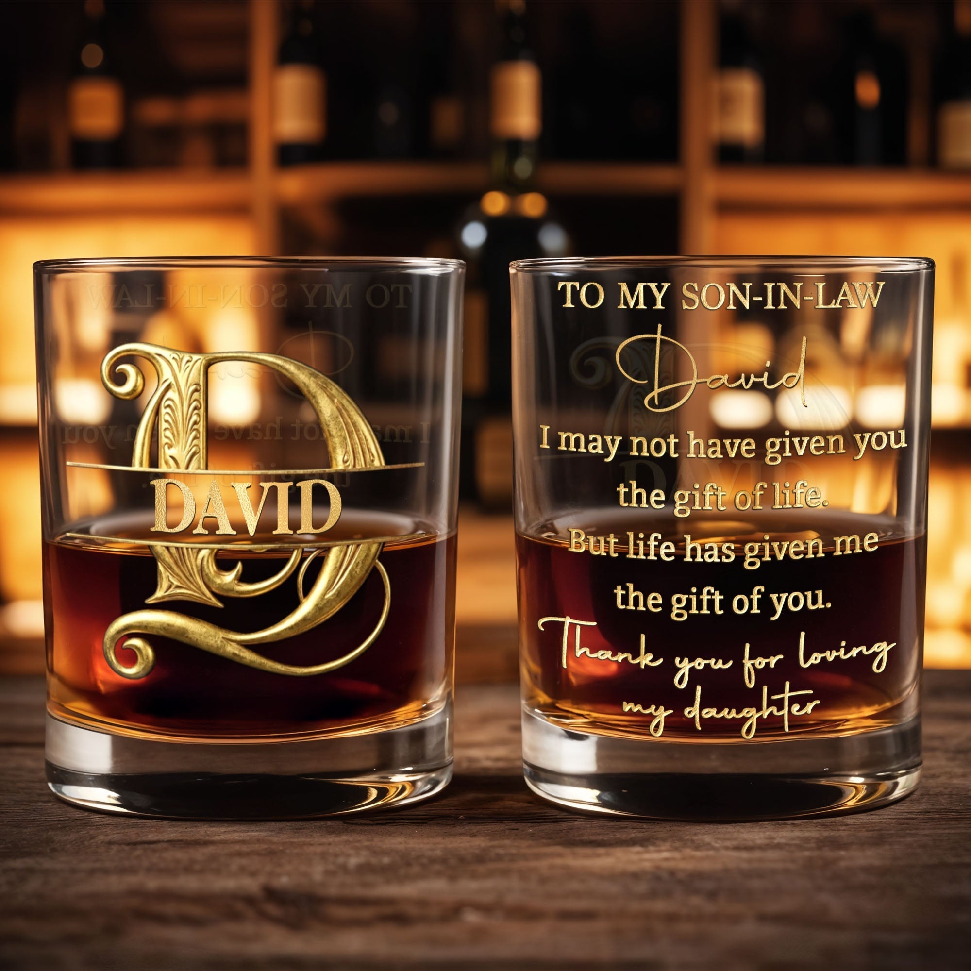 Personalized Custom Whiskey Glass Monogram Gift for Son-in-Law