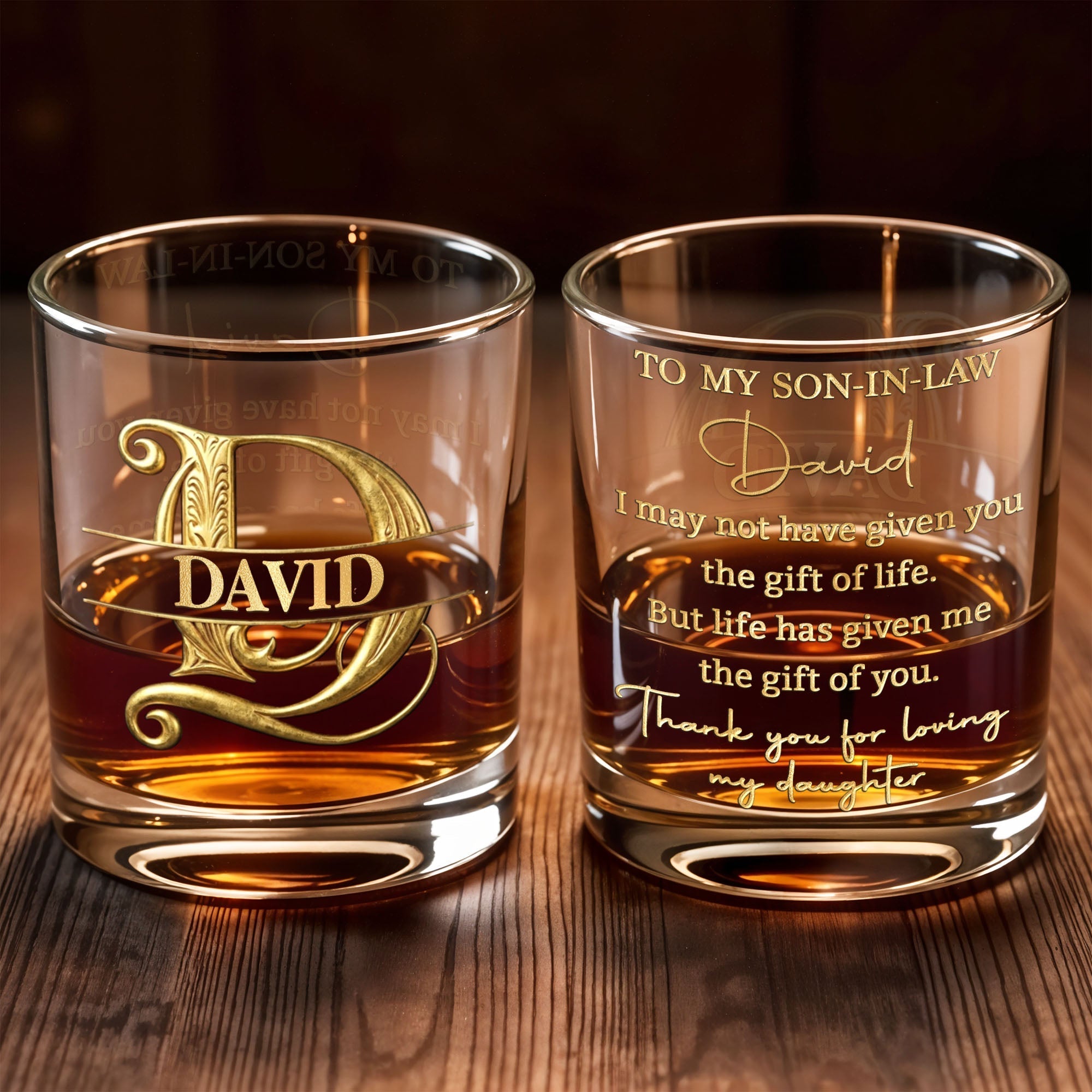Personalized Custom Whiskey Glass Monogram Gift for Son-in-Law