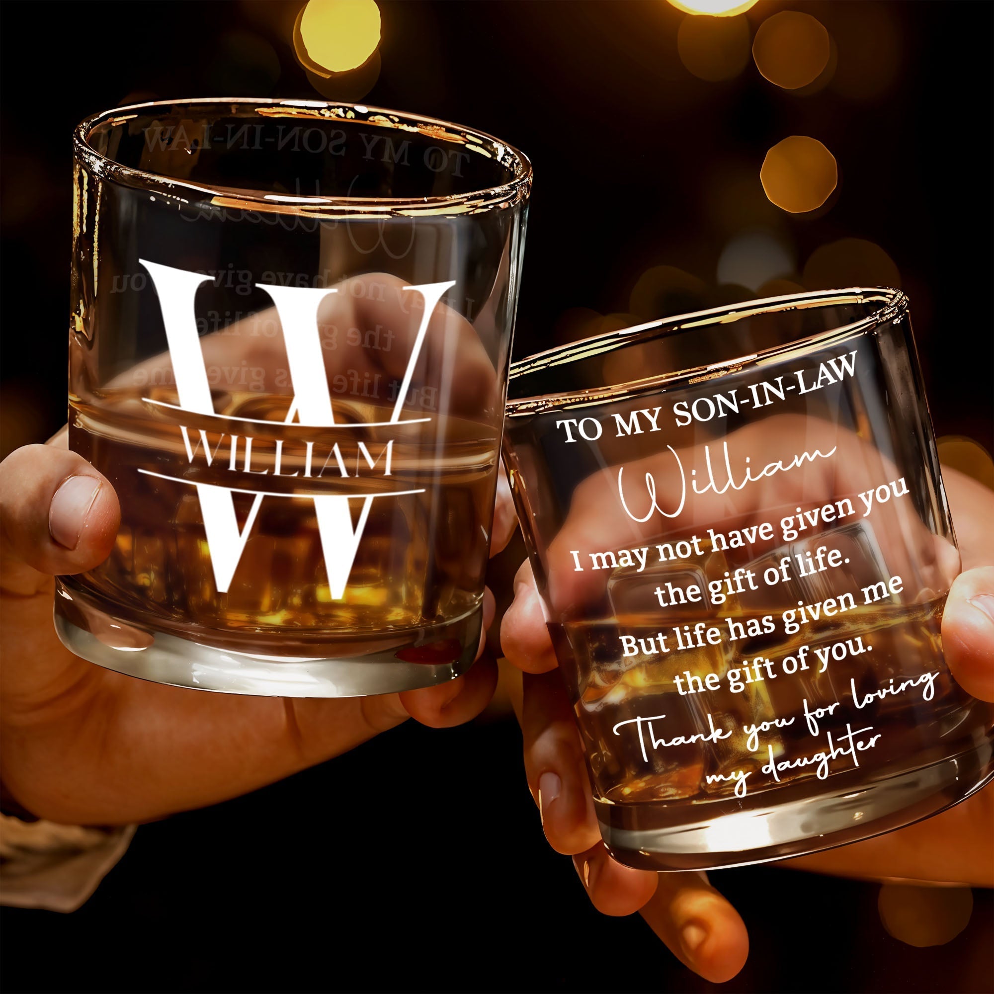 Personalized Custom Whiskey Glass Gift for Son-In-Law - Monogram Design
