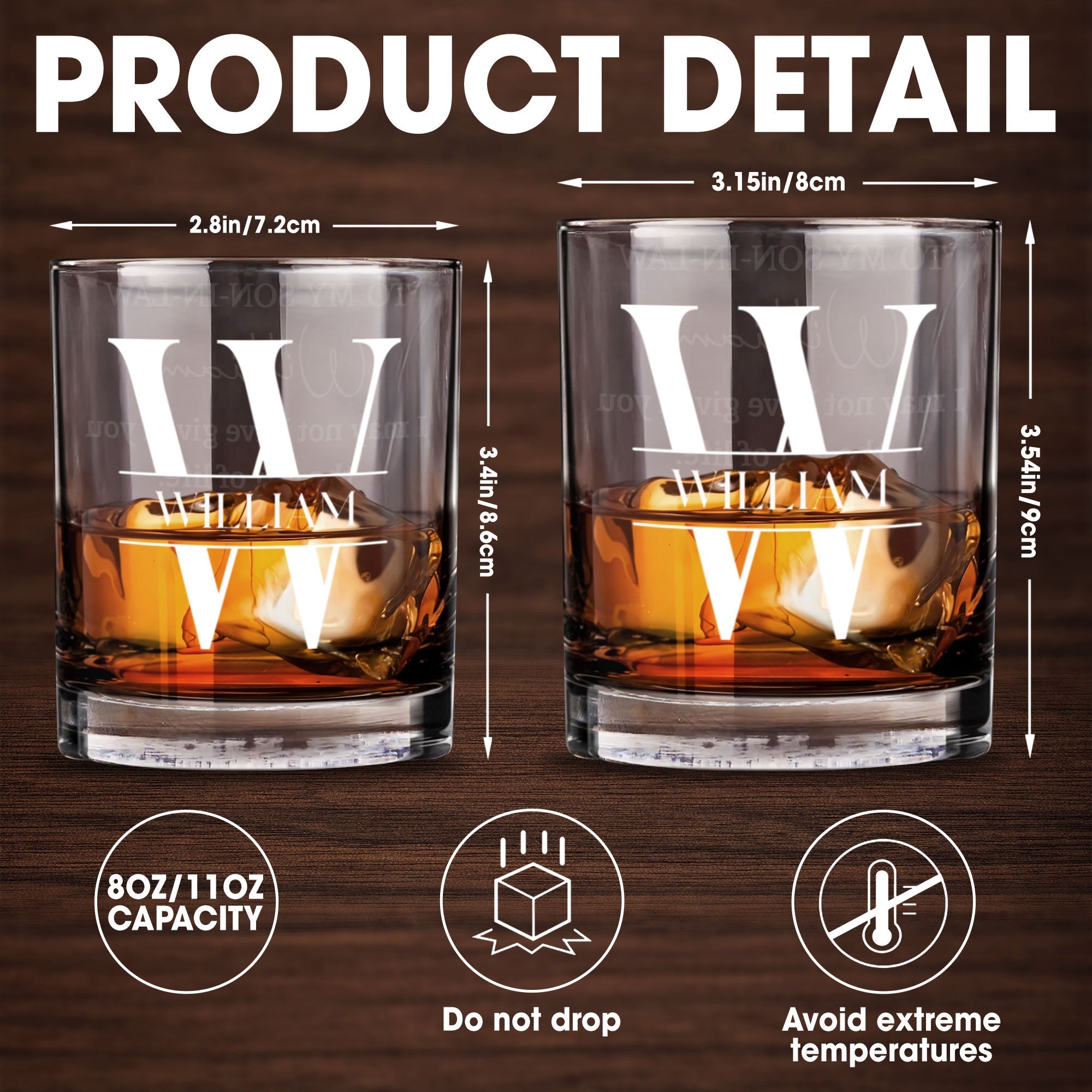 Personalized Custom Whiskey Glass Gift for Son-In-Law - Monogram Design
