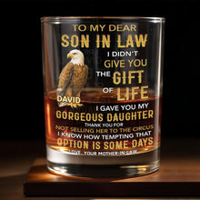 Load image into Gallery viewer, Personalized Custom Whiskey Glass Gift for Son-in-Law Eagle Design
