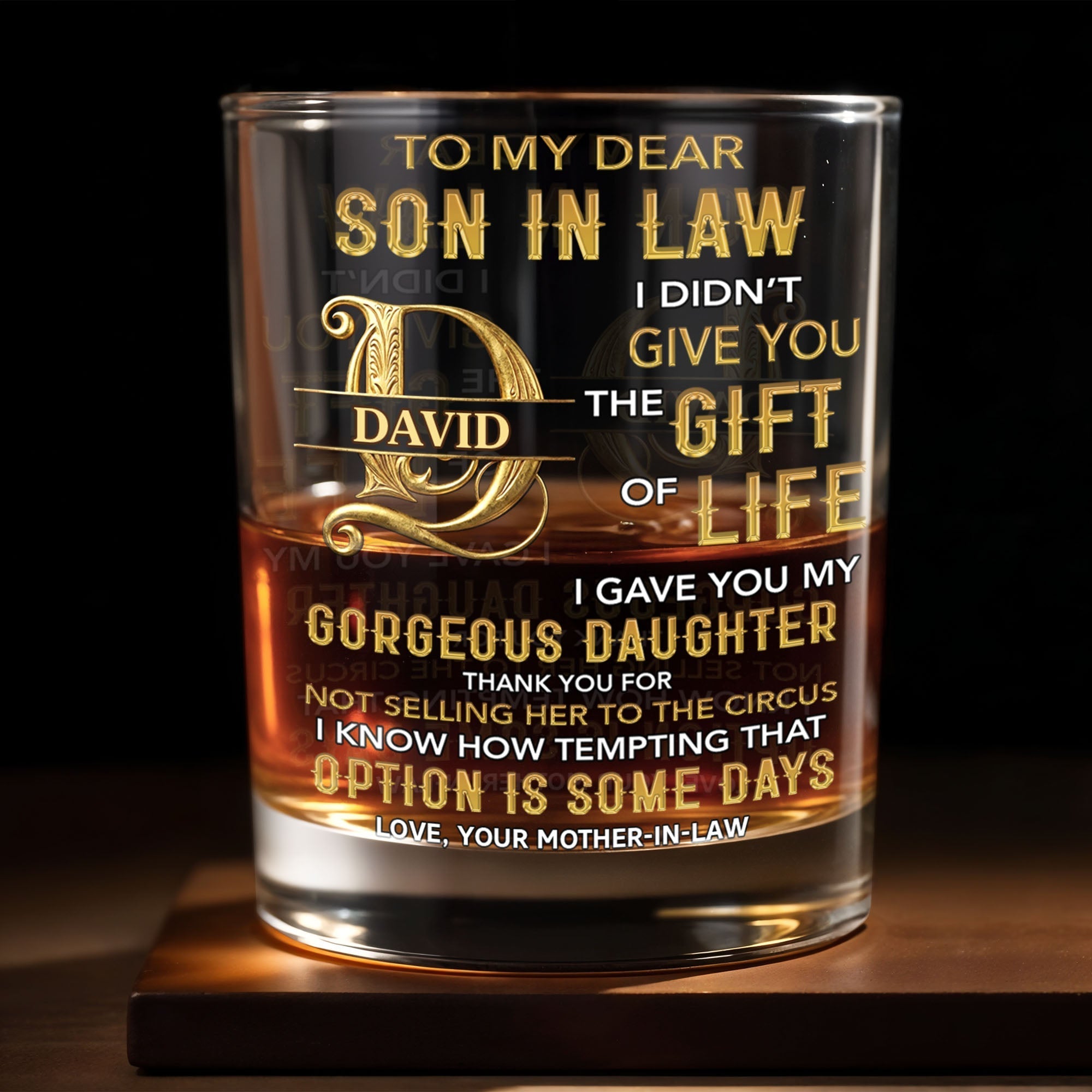 Personalized Custom Whiskey Glass Gift for Son-in-Law - Elegant Design