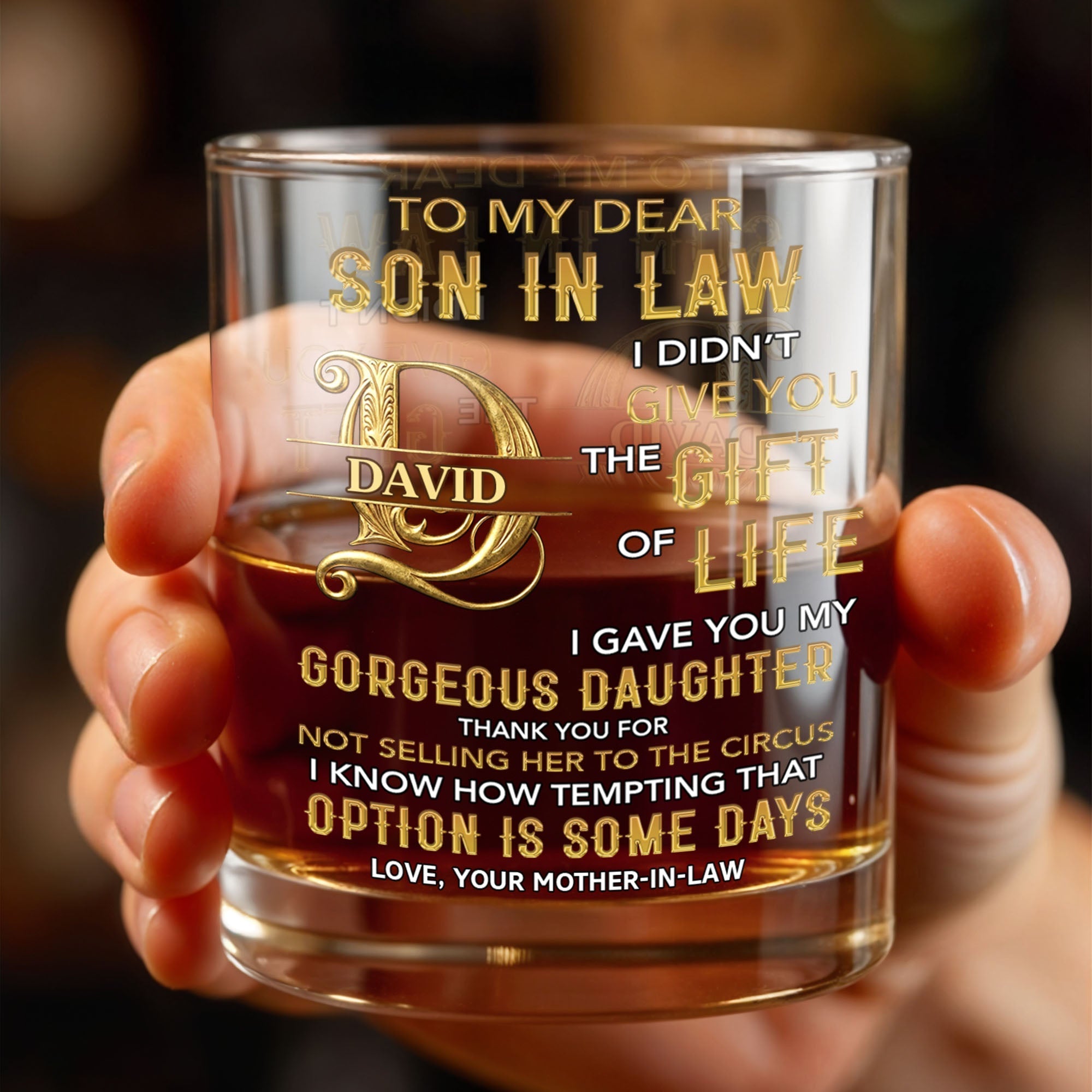 Personalized Custom Whiskey Glass Gift for Son-in-Law - Elegant Design