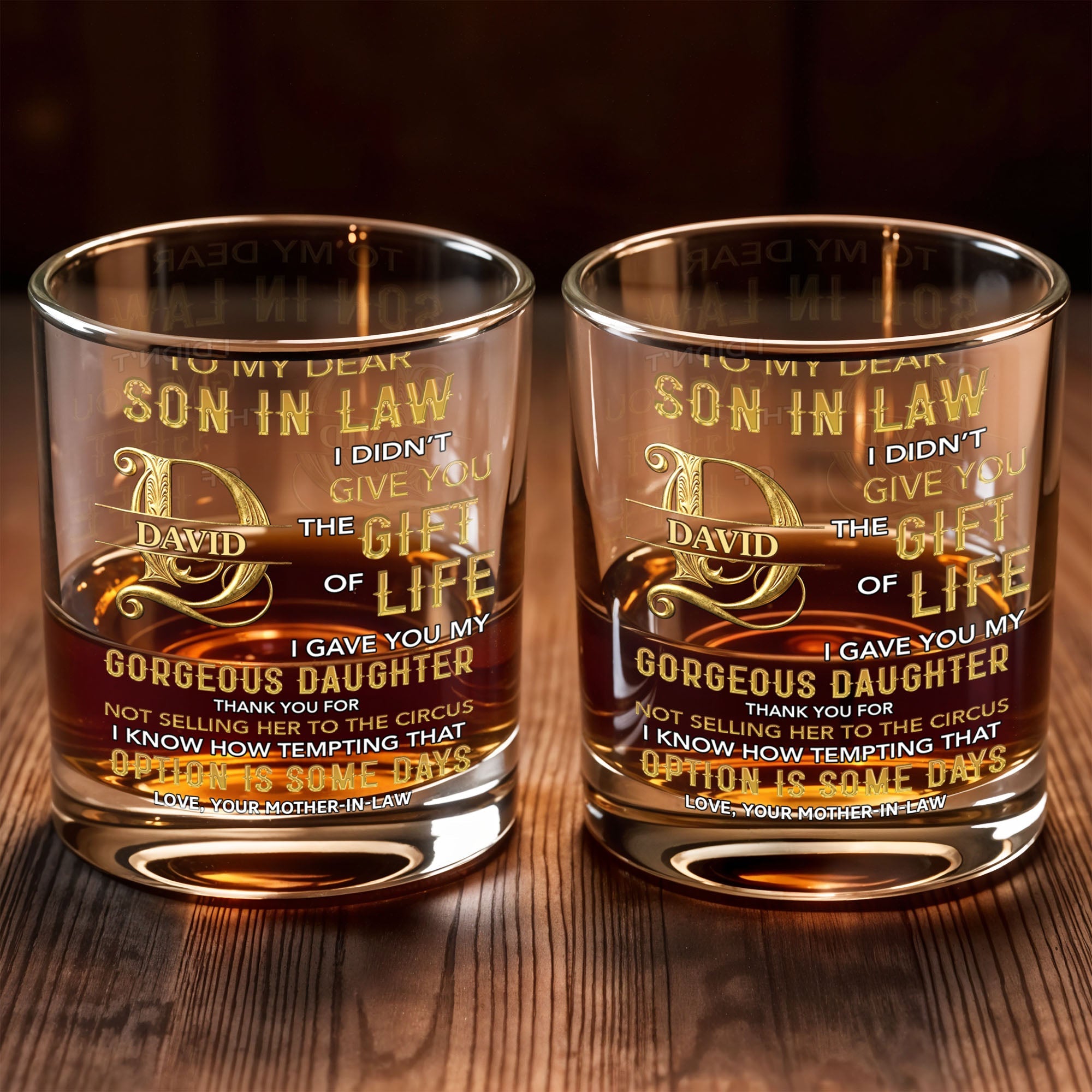 Personalized Custom Whiskey Glass Gift for Son-in-Law - Elegant Design