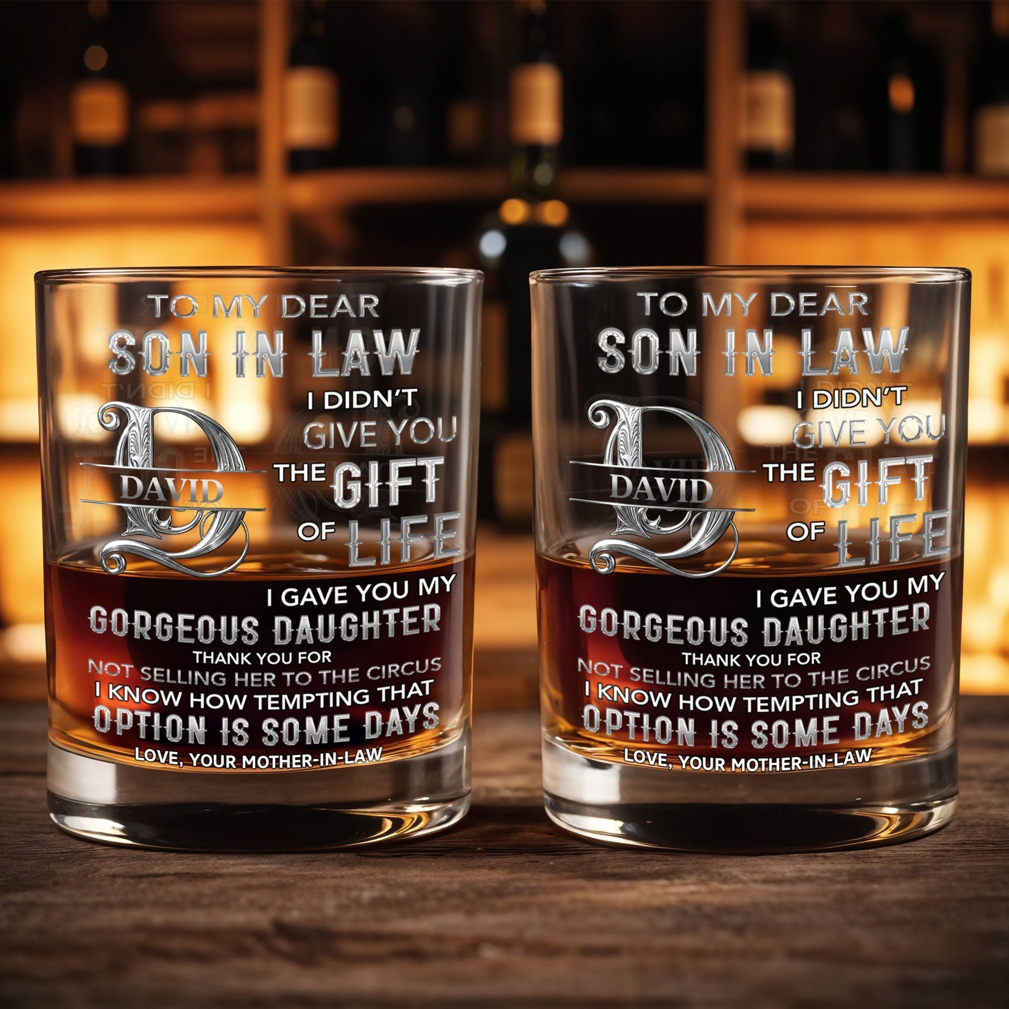 Personalized Custom Whiskey Glass Monogram Gift for Son-in-Law