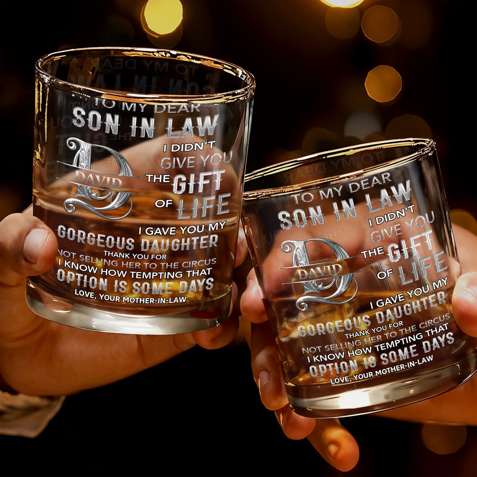 Personalized Custom Whiskey Glass Monogram Gift for Son-in-Law