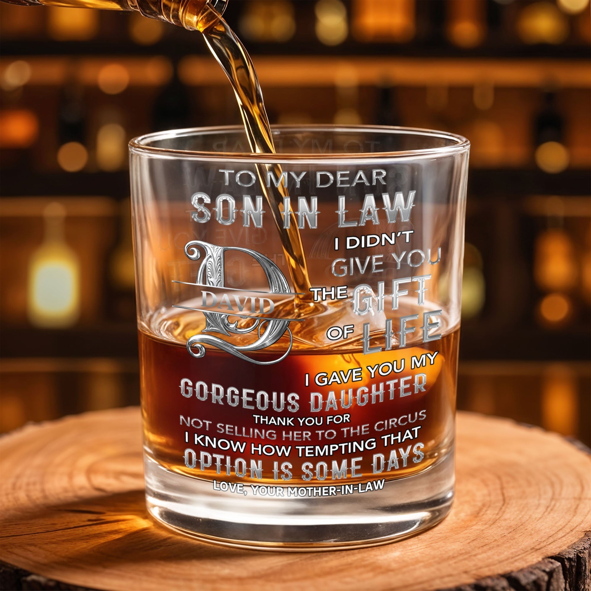 Personalized Custom Whiskey Glass Monogram Gift for Son-in-Law
