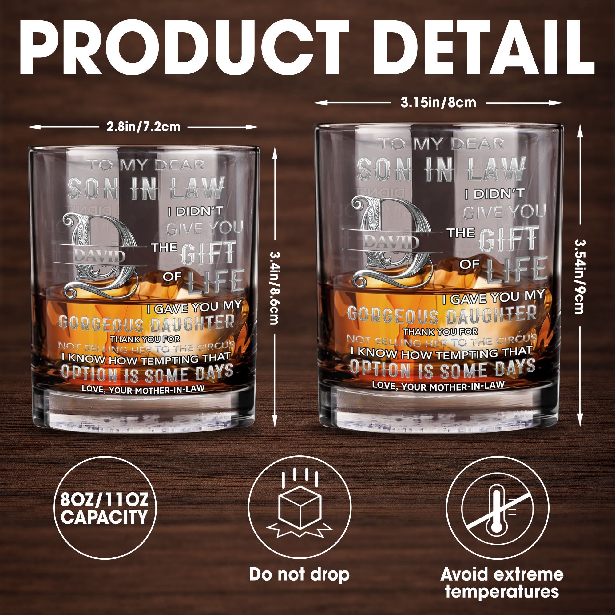 Personalized Custom Whiskey Glass Monogram Gift for Son-in-Law