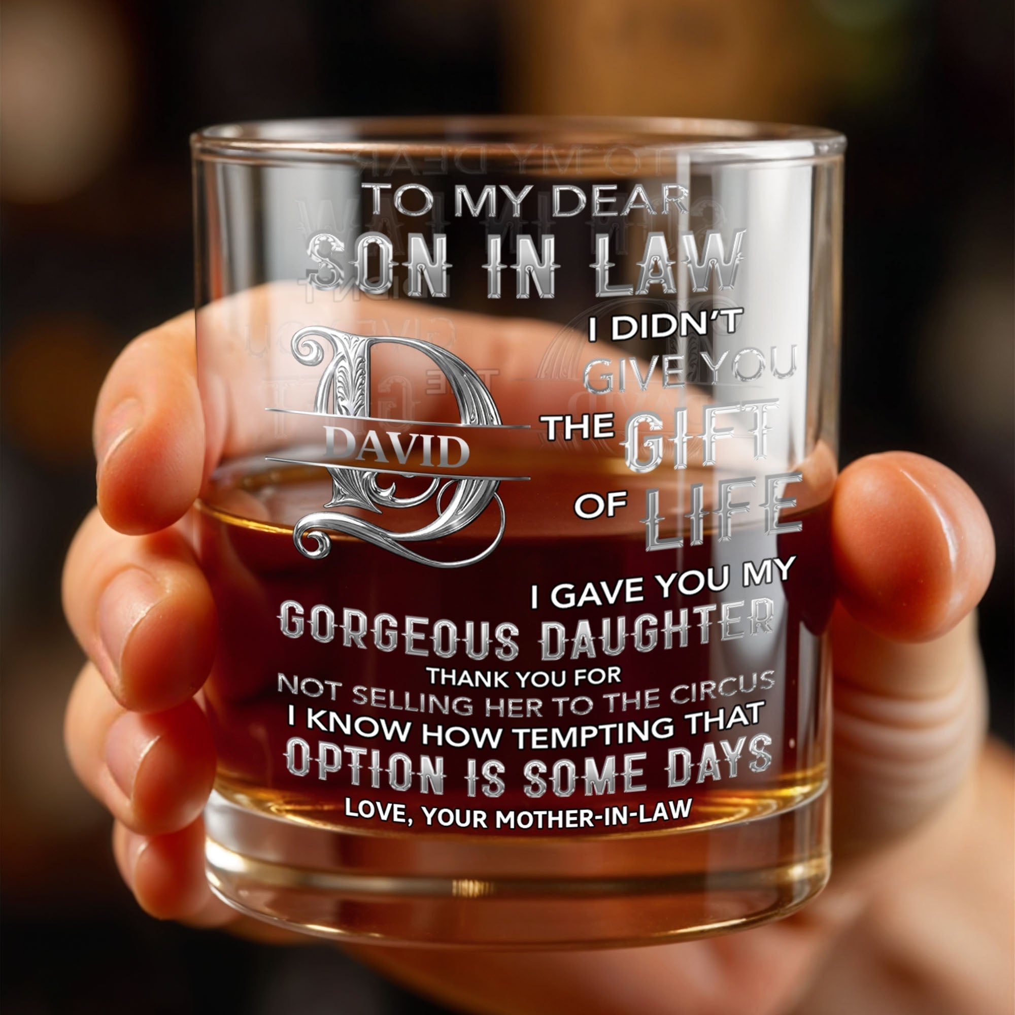 Personalized Custom Whiskey Glass Monogram Gift for Son-in-Law
