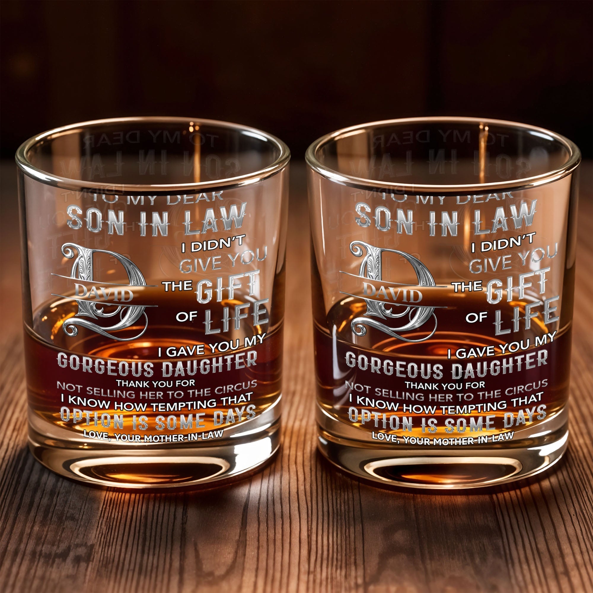 Personalized Custom Whiskey Glass Monogram Gift for Son-in-Law
