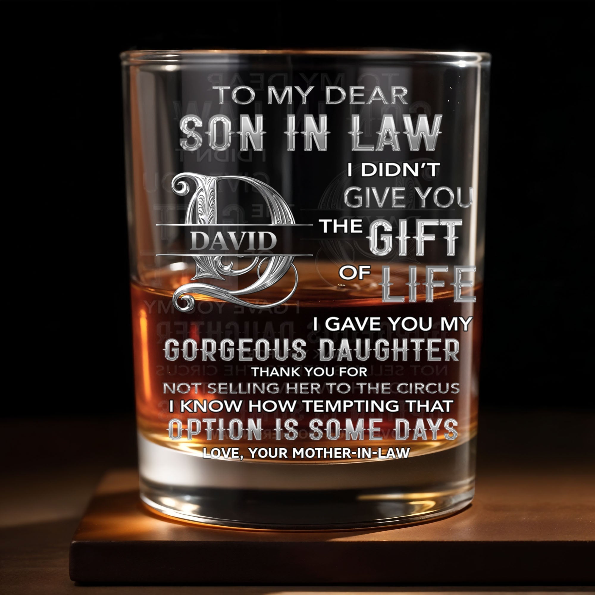 Personalized Custom Whiskey Glass Monogram Gift for Son-in-Law