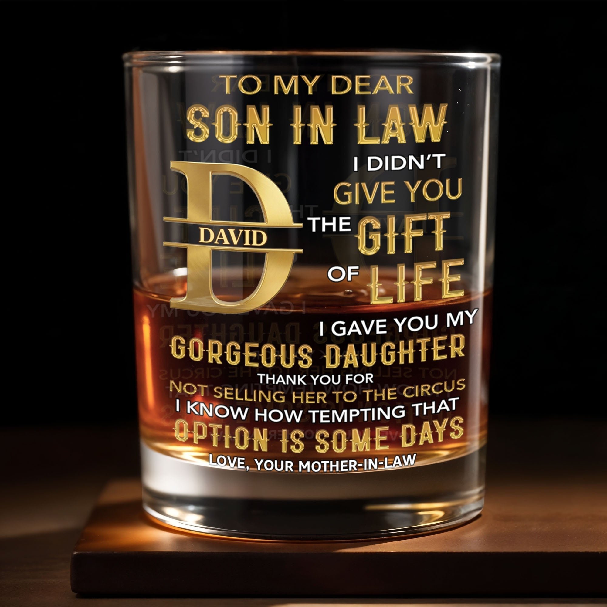 Personalized Custom Whiskey Glass Monogram Gift for Son-In-Law