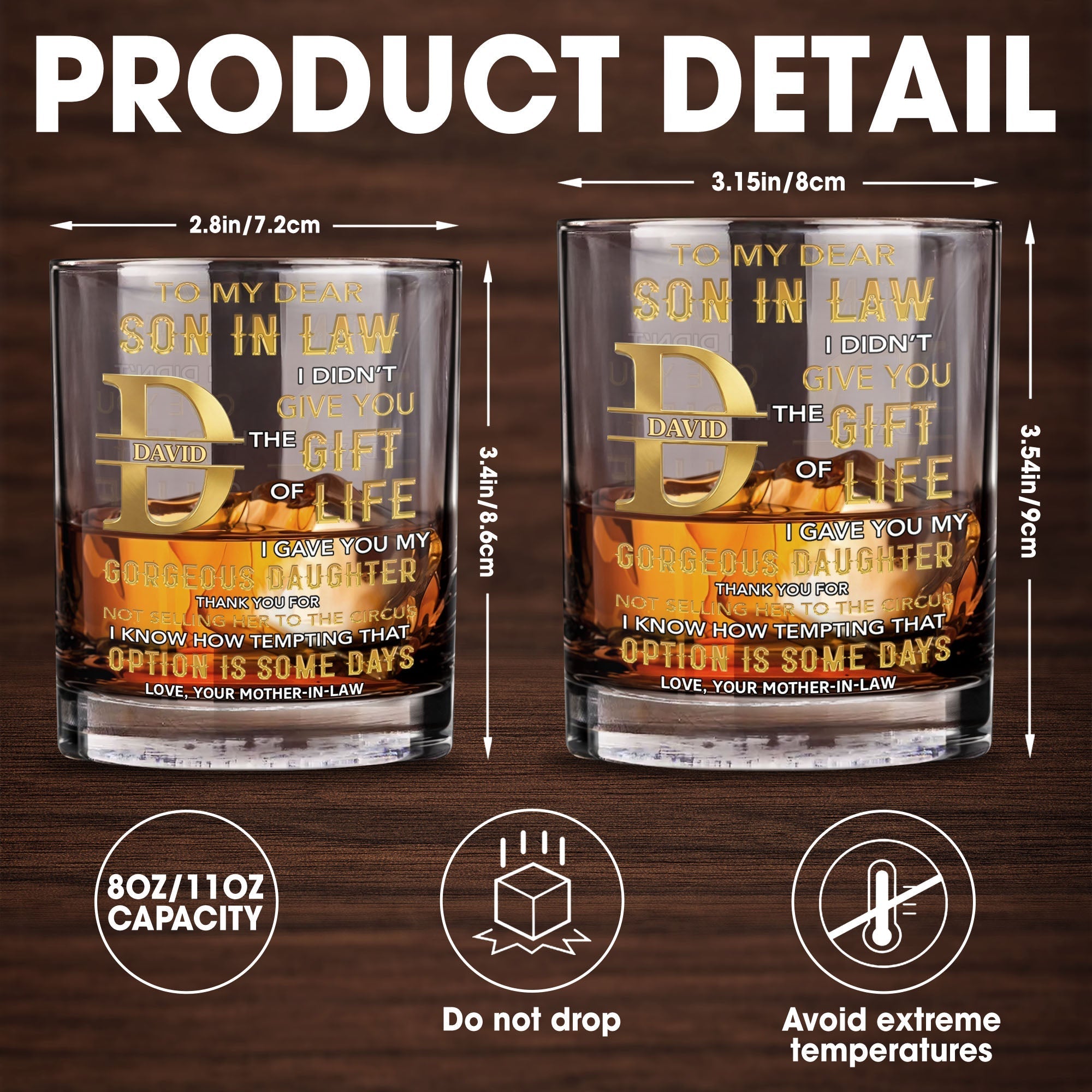 Personalized Custom Whiskey Glass Monogram Gift for Son-In-Law