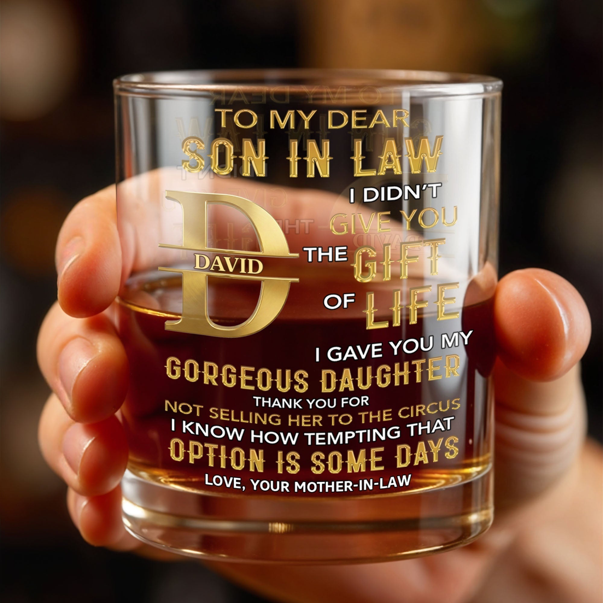 Personalized Custom Whiskey Glass Monogram Gift for Son-In-Law