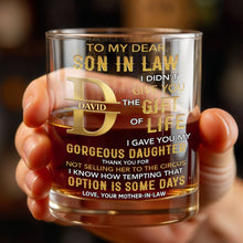 Load image into Gallery viewer, Personalized Custom Whiskey Glass Monogram Gift for Son-In-Law

