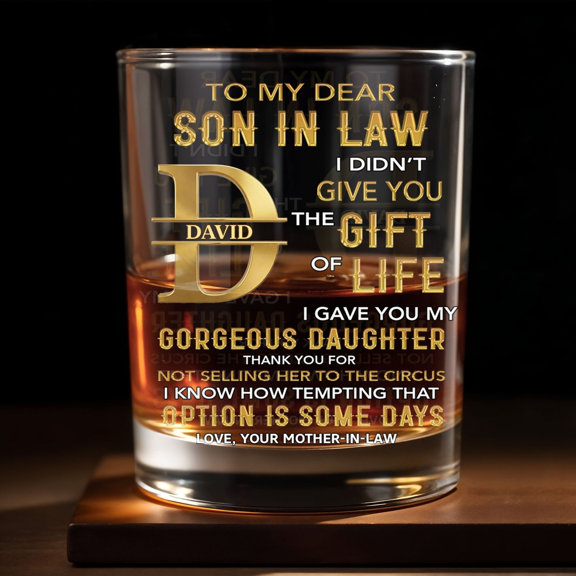 Personalized Custom Whiskey Glass Monogram Gift for Son-In-Law