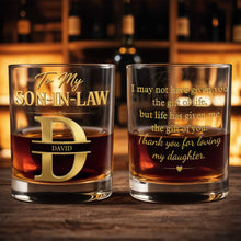 Load image into Gallery viewer, Personalized Custom Whiskey Glass Monogram Gift for Son-In-Law
