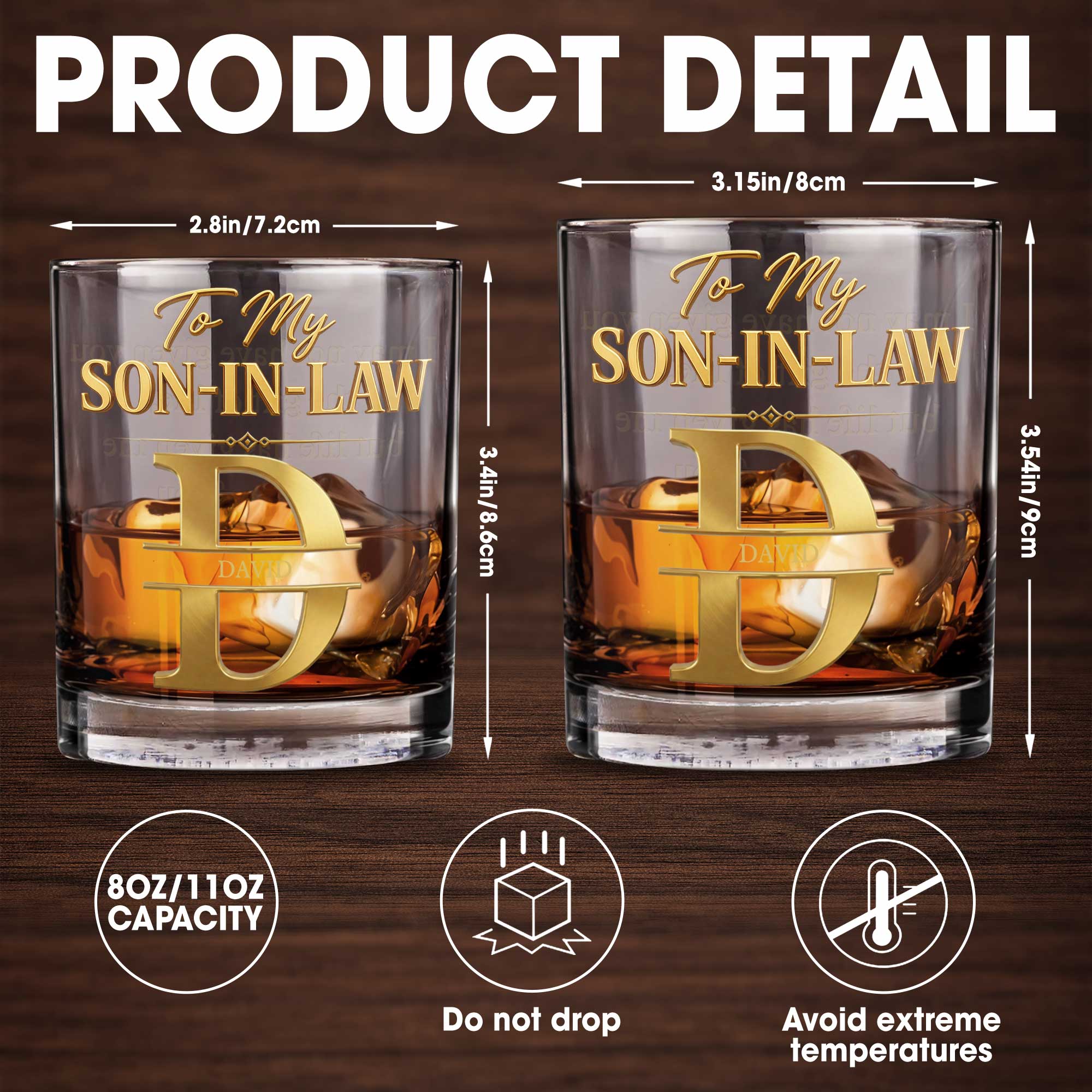 Personalized Custom Whiskey Glass Monogram Gift for Son-In-Law