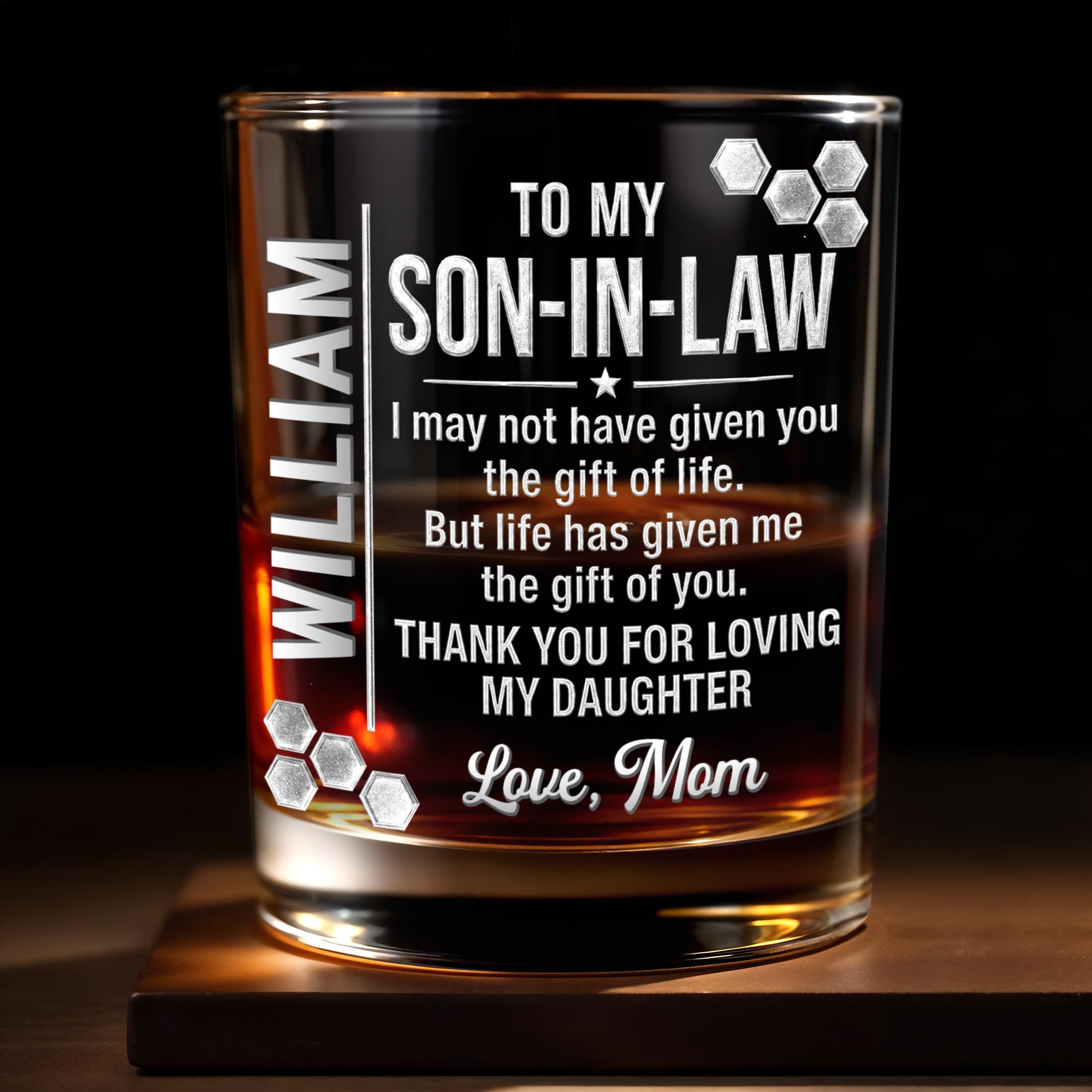 Personalized Whiskey Glass Custom Name Gift for Son-in-Law