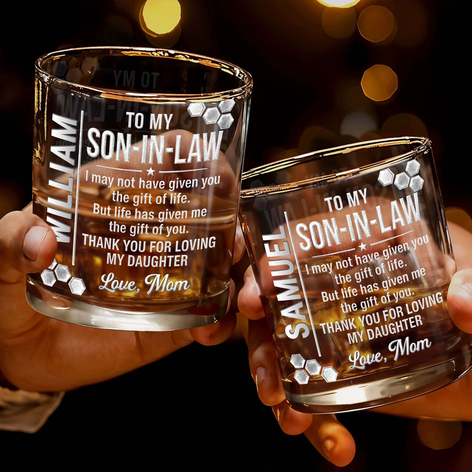 Personalized Whiskey Glass Custom Name Gift for Son-in-Law