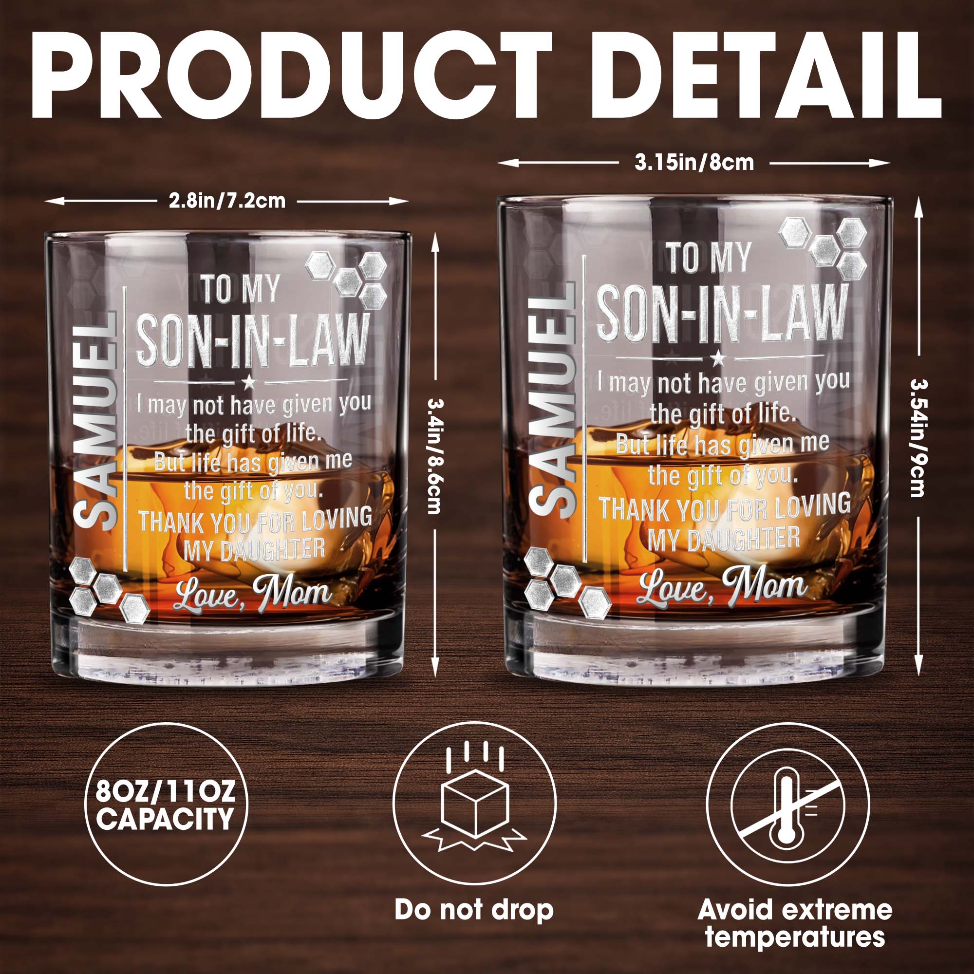 Personalized Whiskey Glass Custom Name Gift for Son-in-Law