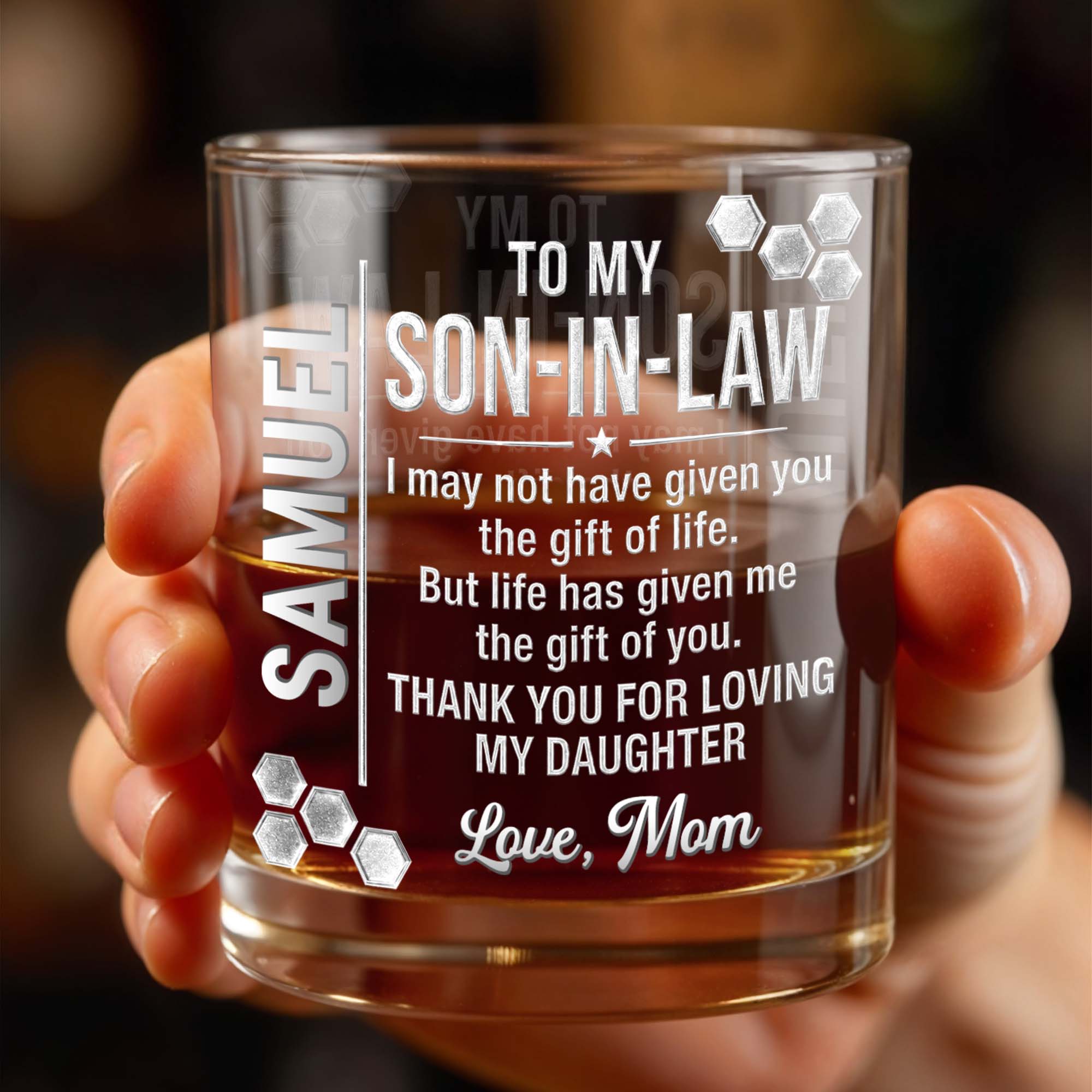 Personalized Whiskey Glass Custom Name Gift for Son-in-Law
