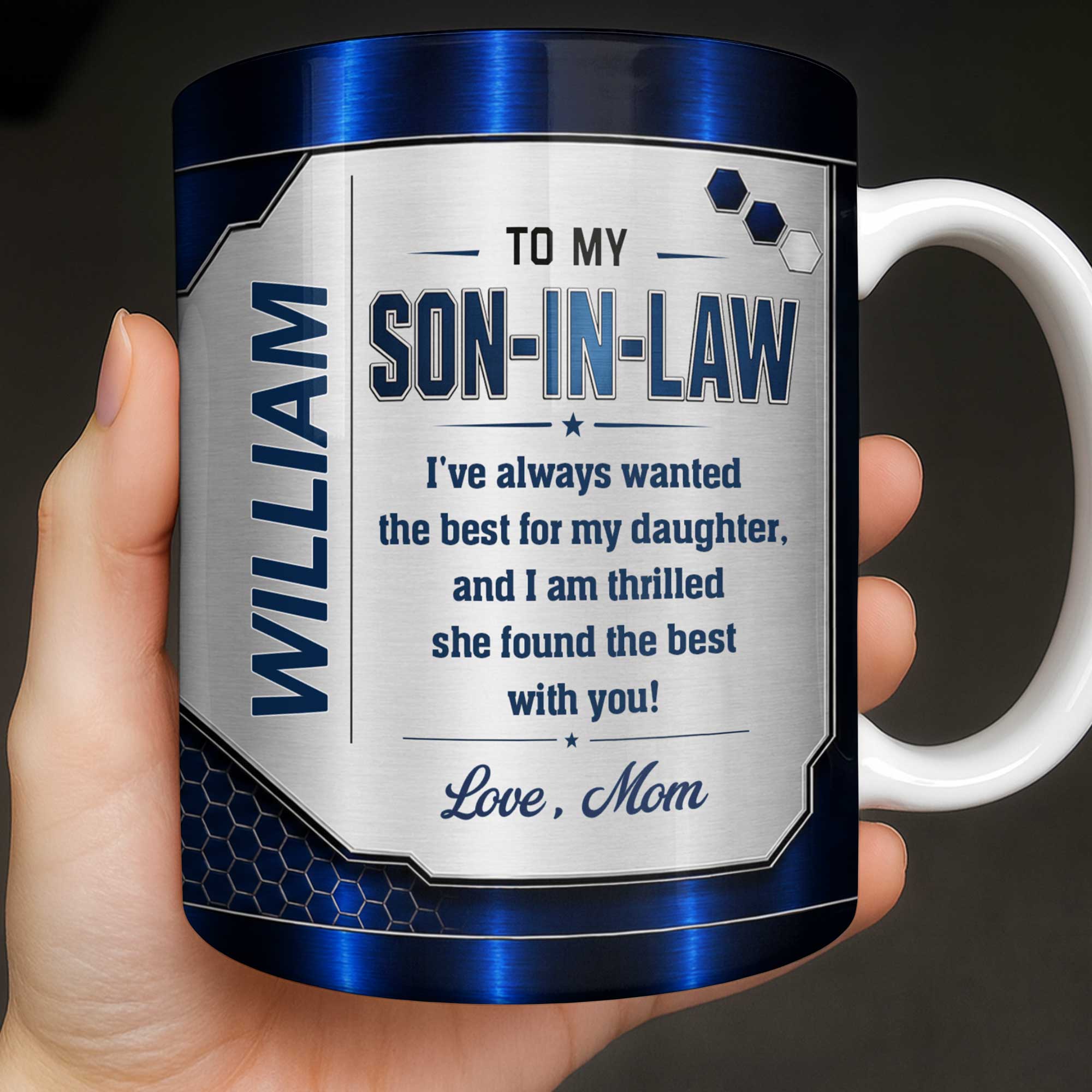 Personalized Custom Coffee Mug Gift for Son-in-Law Metallic Design