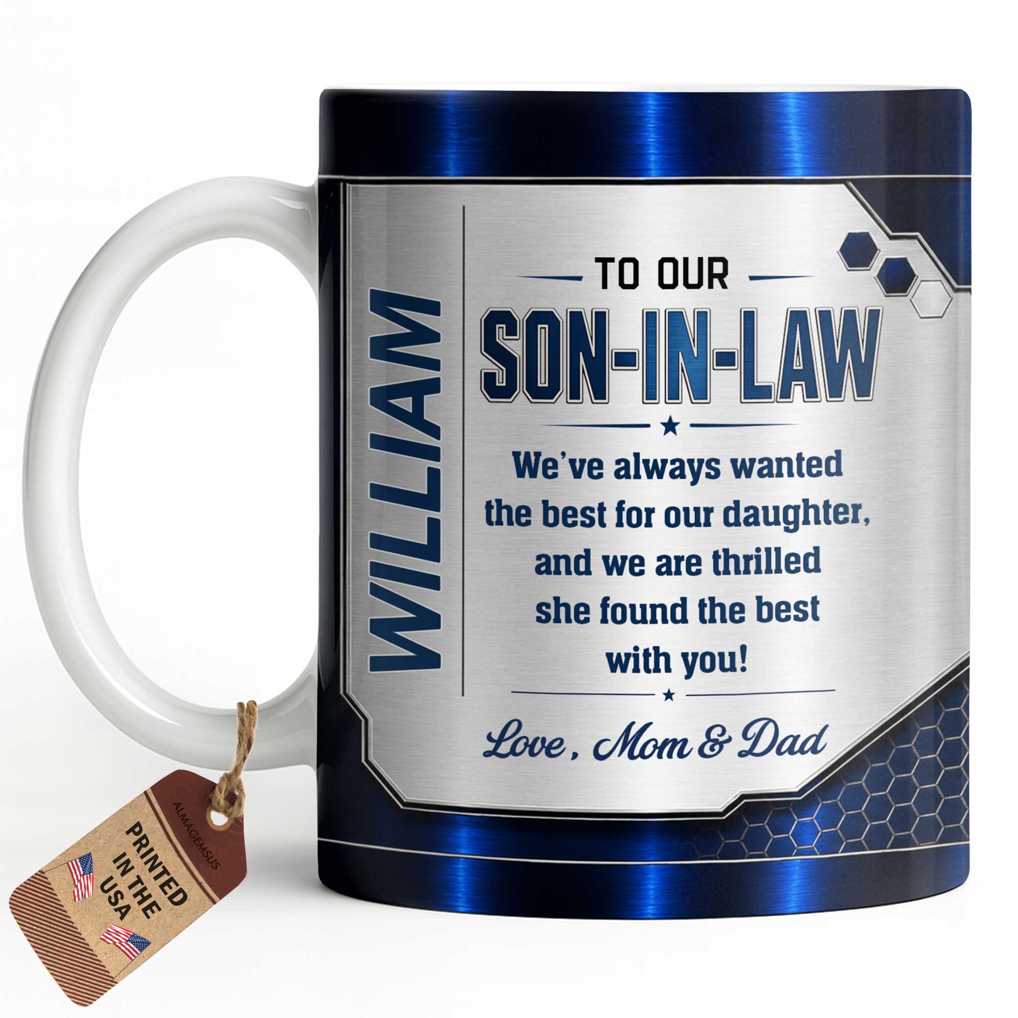 Personalized Custom Coffee Mug Gift for Son-in-Law Metallic Design
