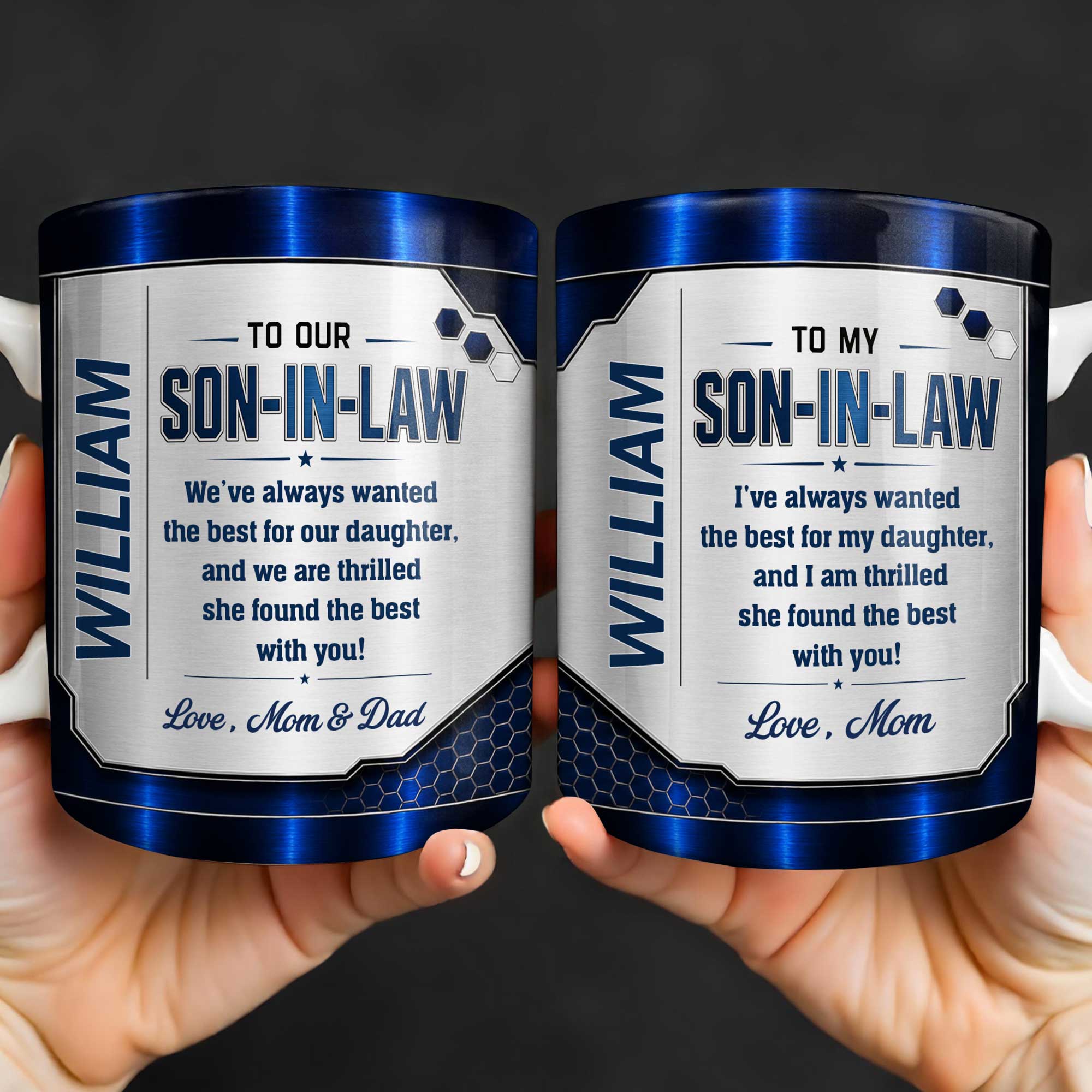 Personalized Custom Coffee Mug Gift for Son-in-Law Metallic Design