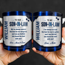 Load image into Gallery viewer, Personalized Custom Coffee Mug Gift for Son-in-Law Metallic Design
