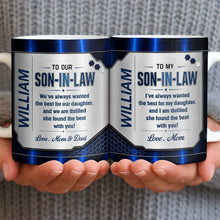 Load image into Gallery viewer, Personalized Custom Coffee Mug Gift for Son-in-Law Metallic Design
