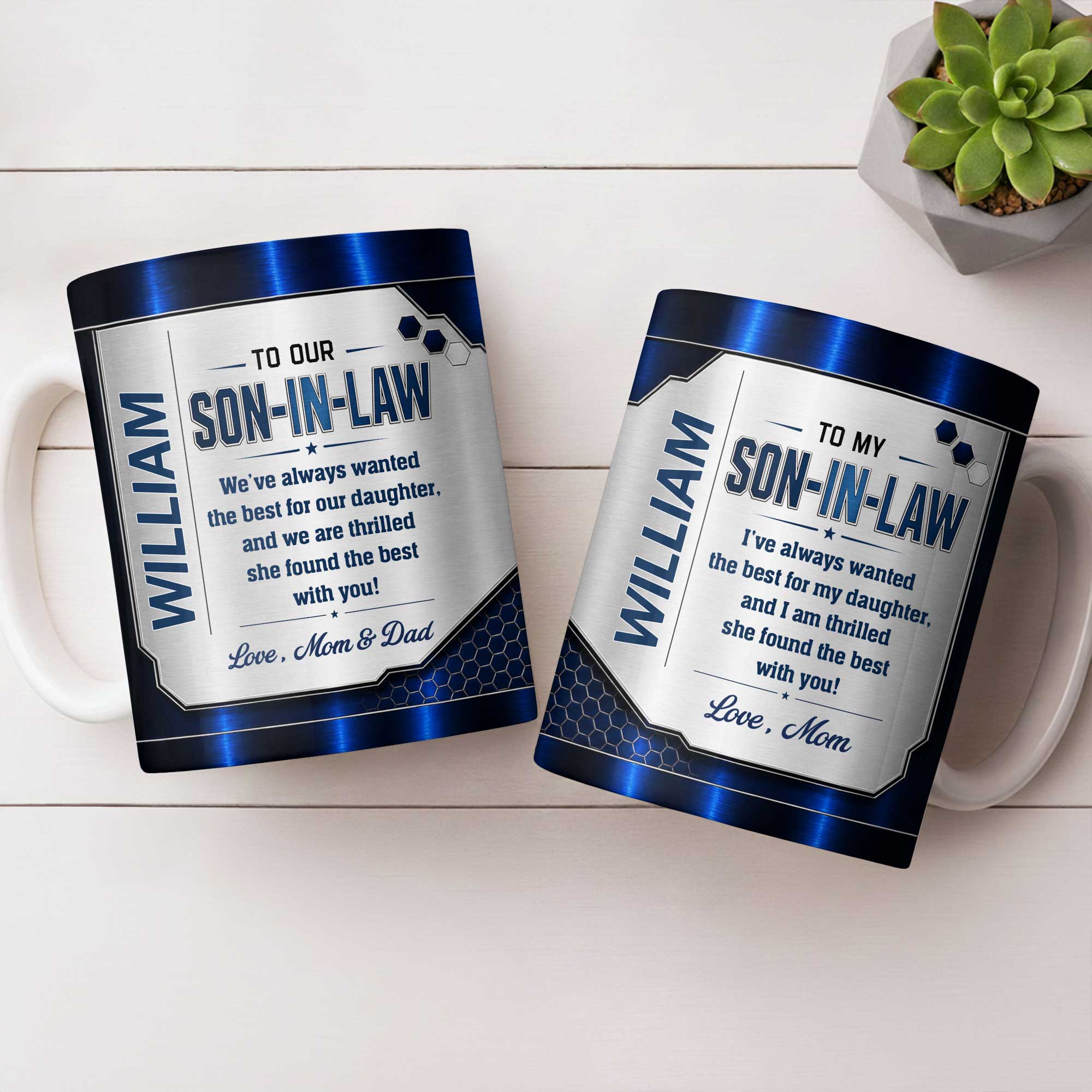 Personalized Custom Coffee Mug Gift for Son-in-Law Metallic Design